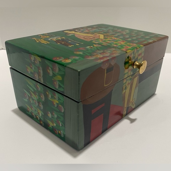 Asian Hand-Painted Lacquer Wood Box Jewelry Japanese Chinese Oriental Hinge Lid - Picture 12 of 16